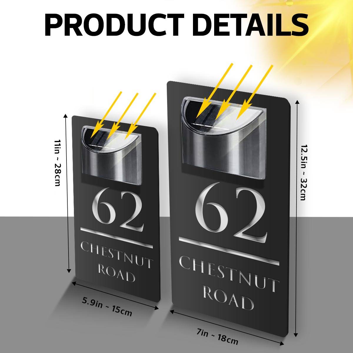 Modern Personalized House Number Address Sign With Waterproof Solar Powered LED Light, Home Decoration, Gift For Family