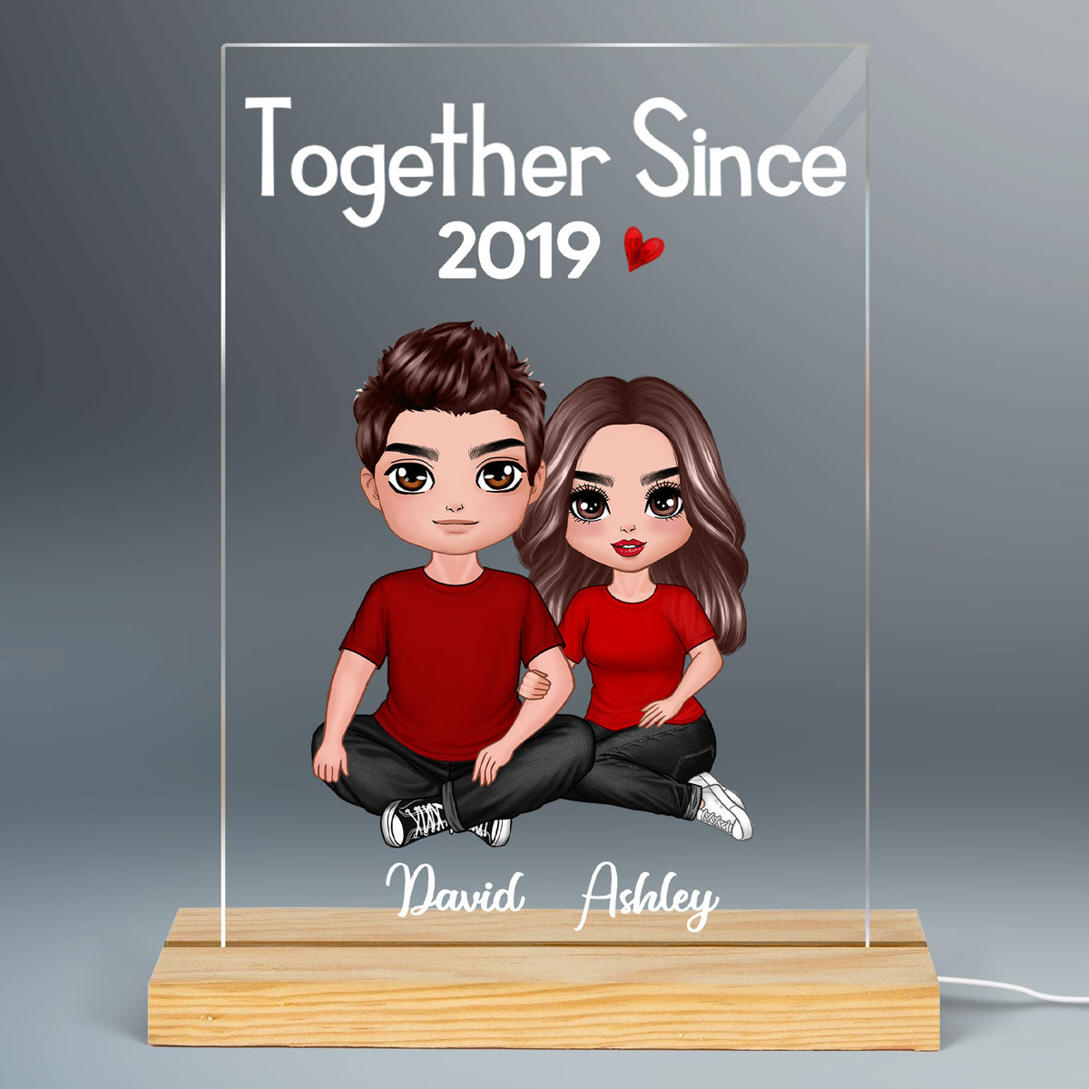 Embracing Doll Couple Sitting  Anniversary Gift For Him Gift For Her Personalized Rectangle Acrylic Plaque LED Lamp Night Light