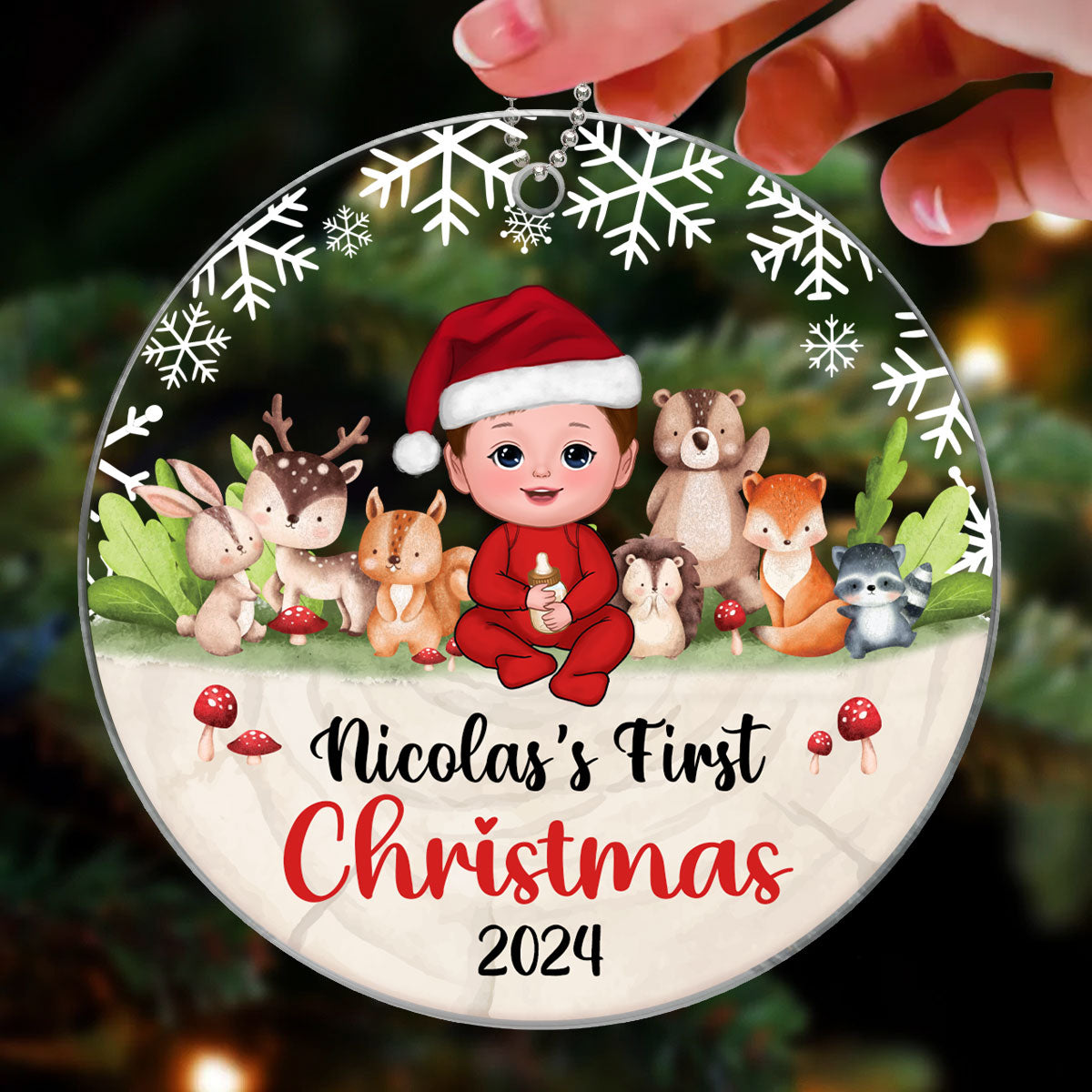 Woodland Animals Baby's First Christmas Personalized Acrylic Ornament