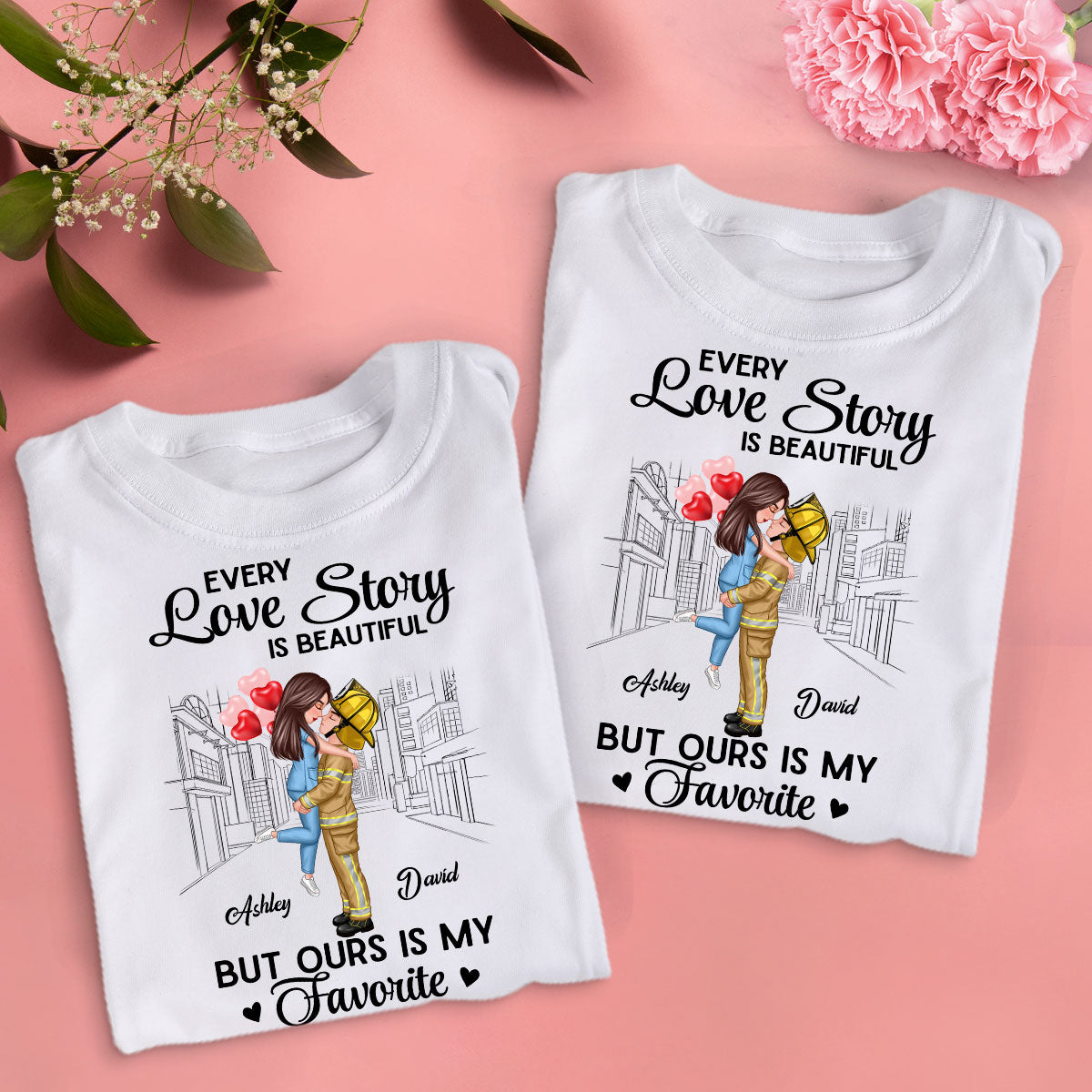 Our Love Story Is The Best Couple Hugging Kissing Gifts by Occupation Gift For Her Gift For Him Firefighter, Nurse, Police Officer Personalized Matching Shirts