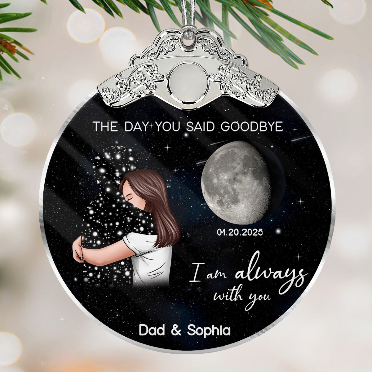 The Day You Said Goodbye Custom Moon Phase - Personalized Glass Ornament With Silver Cap - Heartwarming Memorial Sympathy Gift