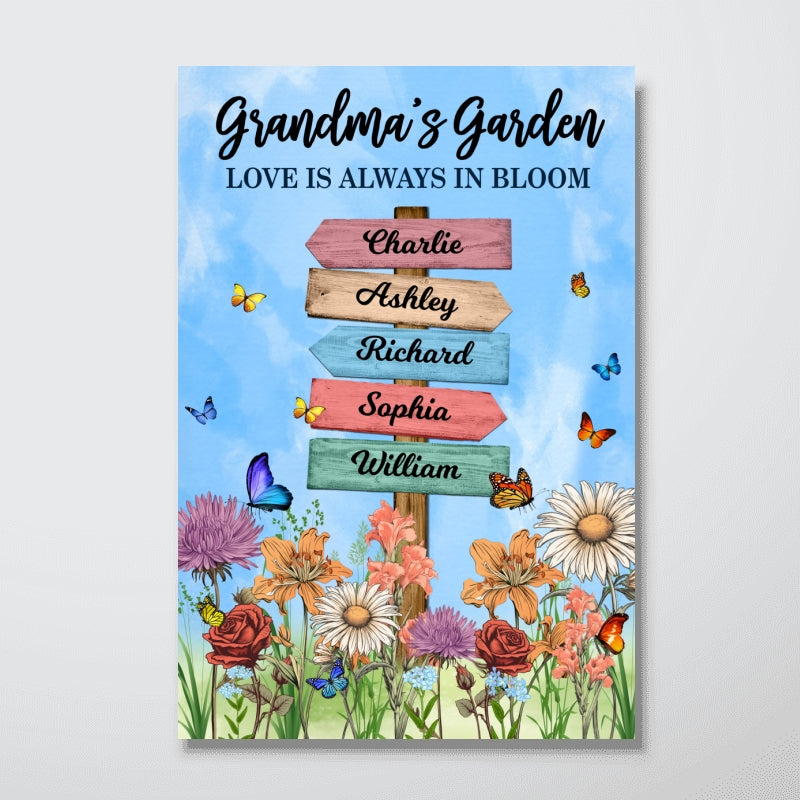 Grandma's Garden Birth Month Flowers Names Sign Personalized Poster