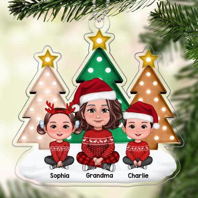 Christmas Tree Marquee Grandma Grandkids Sitting Personalized Acrylic Ornament