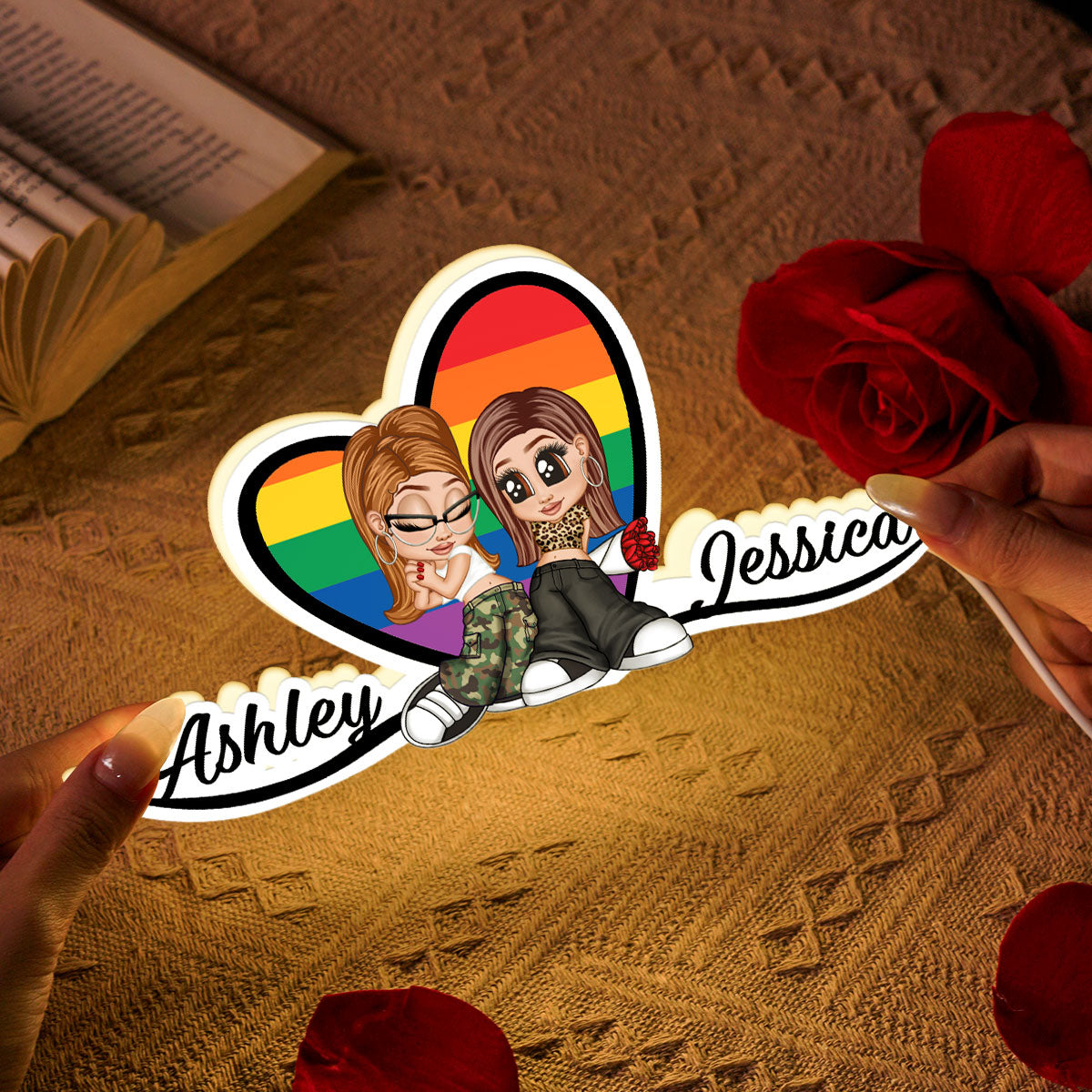 Y2K Couple LGBT Heart Personalized Light Box, Gift for Him for Her, Pride Month