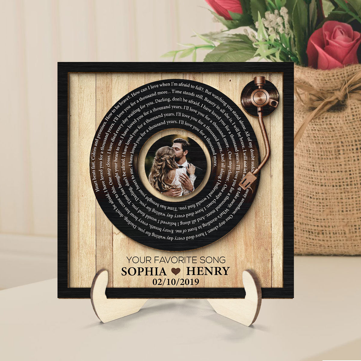 Upload Photo Vinyl Record Custom Song Lyrics Personalized 2-Layer Wooden Plaque, Anniversary Wedding  Gift For Her, For Him, For The Couple