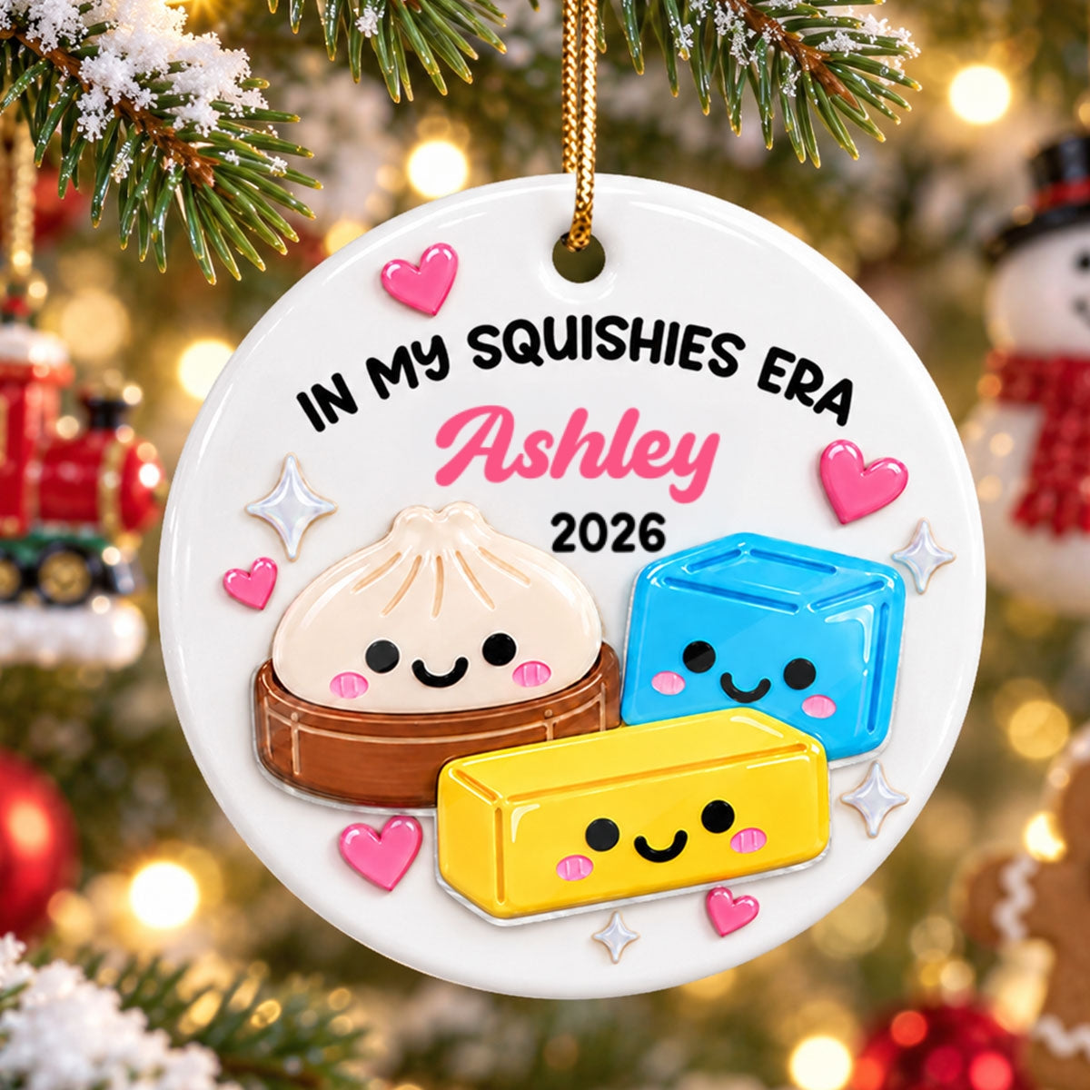 Cute Dumpling In My Squishies Era - Personalized Ceramic Ornament With Acrylic Pieces - Christmas Gift, Keepsake For Kids, Teenagers, Daughter, Granddaughter, Son, Grandson