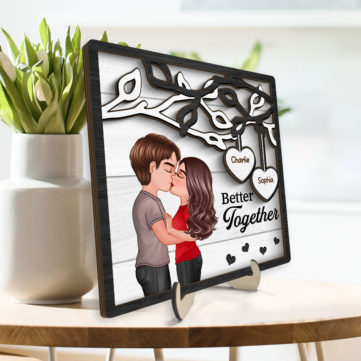 Couple Kissing Under Tree Gift For Him For Her Personalized 2-Layer Wooden Plaque