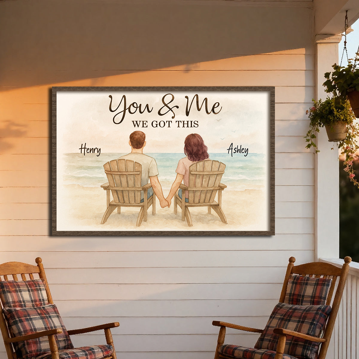 Eternal Love Couple Beach Landscape Watercolor Style - Personalized Poster