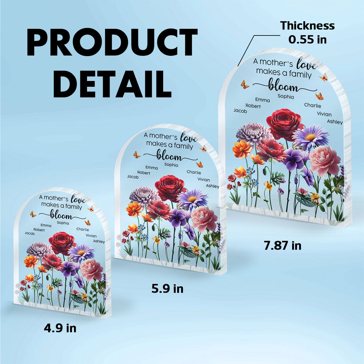 A Mother's Love Makes A Family Bloom 3D Effect Birth Month Flower Personalized Acrylic Block Plaque, Gift For Mom