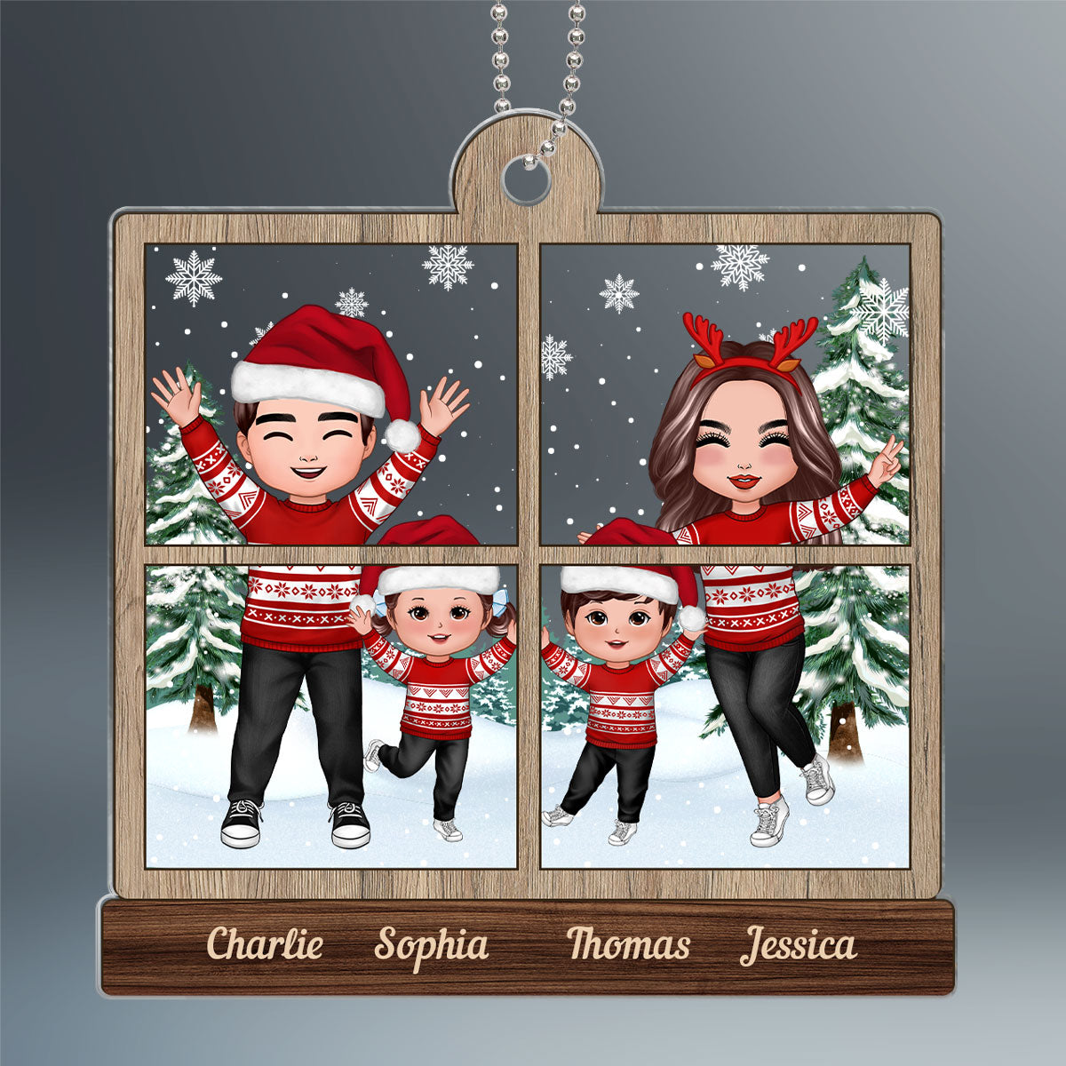 Family In Snow Outside Window Christmas Gifts Personalized Acrylic Ornament