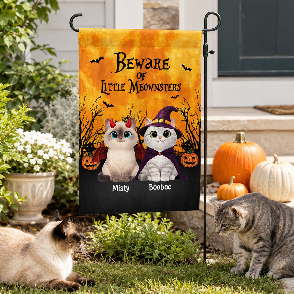 Halloween Theme Beware Of Little Meownsters Cats - Personalized Garden Flag - Halloween Decor For Cat Lovers