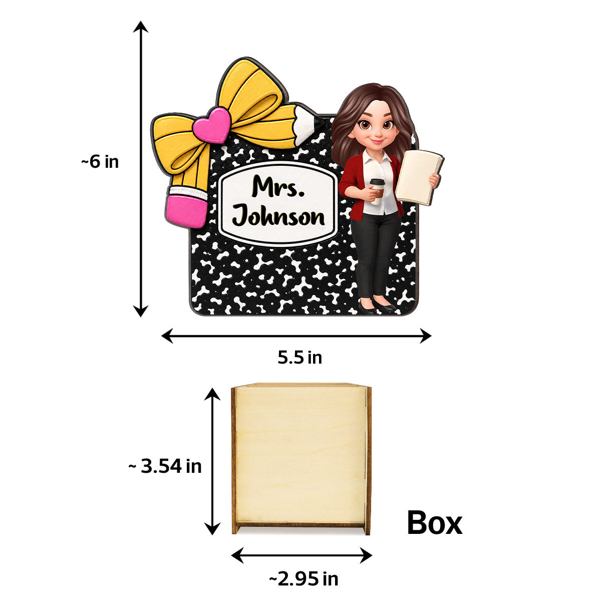 Cute Teacher Notebook Pencil - Personalized Pencil Holder - Back To School Gift For Teacher, Classroom Decor