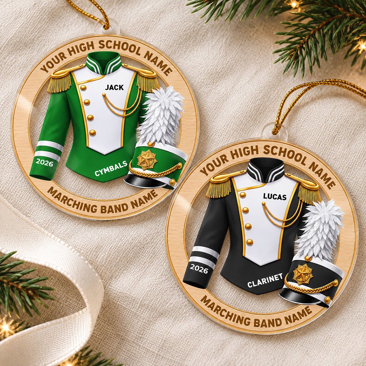 Custom Marching Band Uniform Trombone - Personalized Acrylic Ornament - High School Band Instrument Senior Gift, Christmas Gift for Daughter, Son