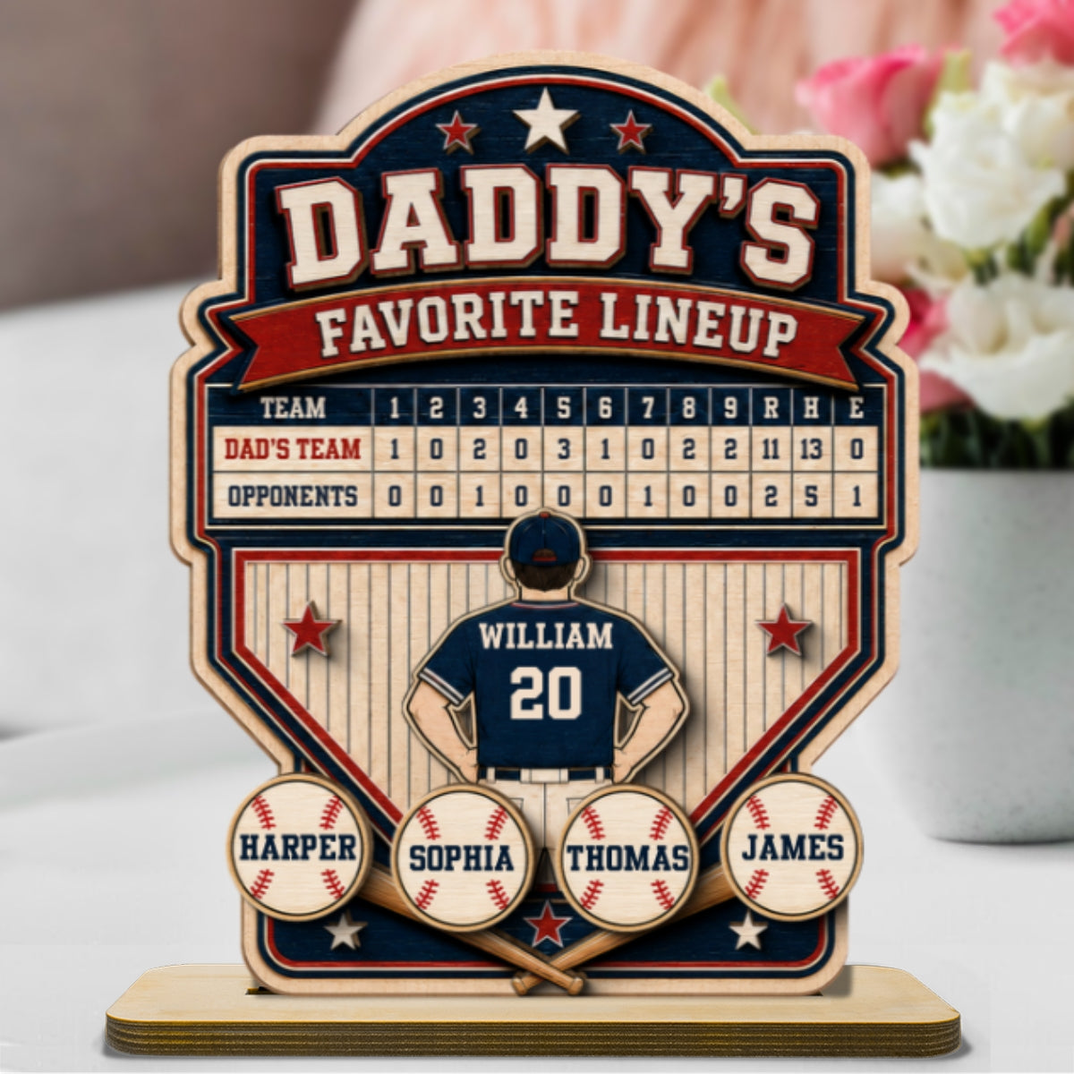 Baseball Dad Favorite Lineup - Personalized Wooden Plaque - Father's Day Gift for Dad, Husband