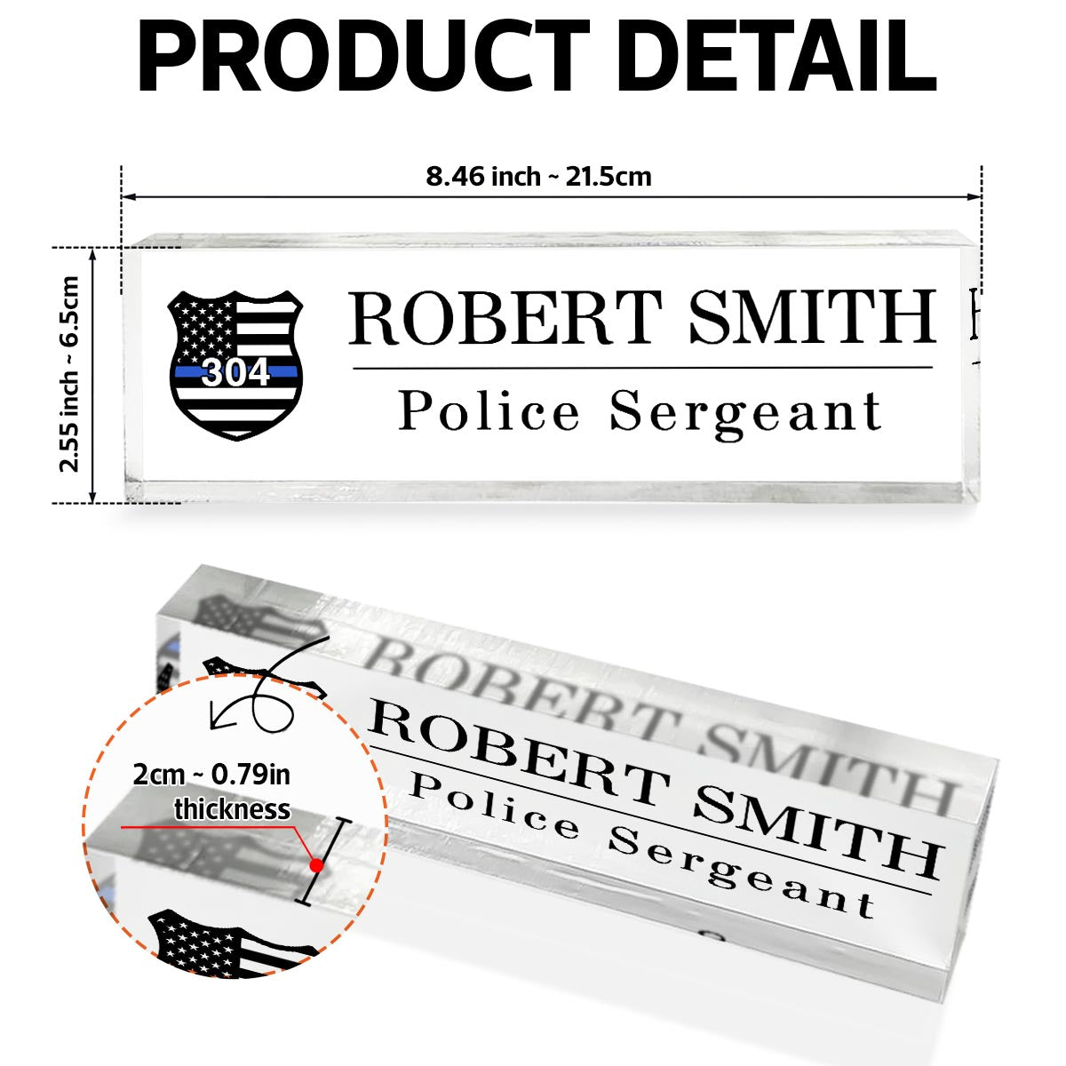 Police Thin Blue Line Personalized Personalized Acrylic Desk Name Plate, Office Decor, Appreciation Gift