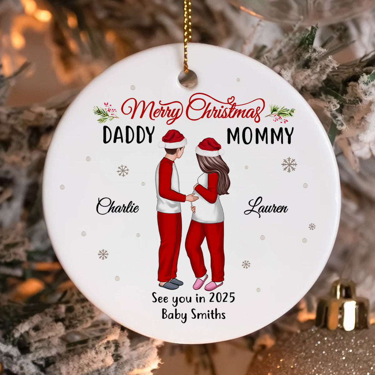 Expecting Parents Ornament, Merry Christmas Mommy Daddy, See You in 2025 Ornament