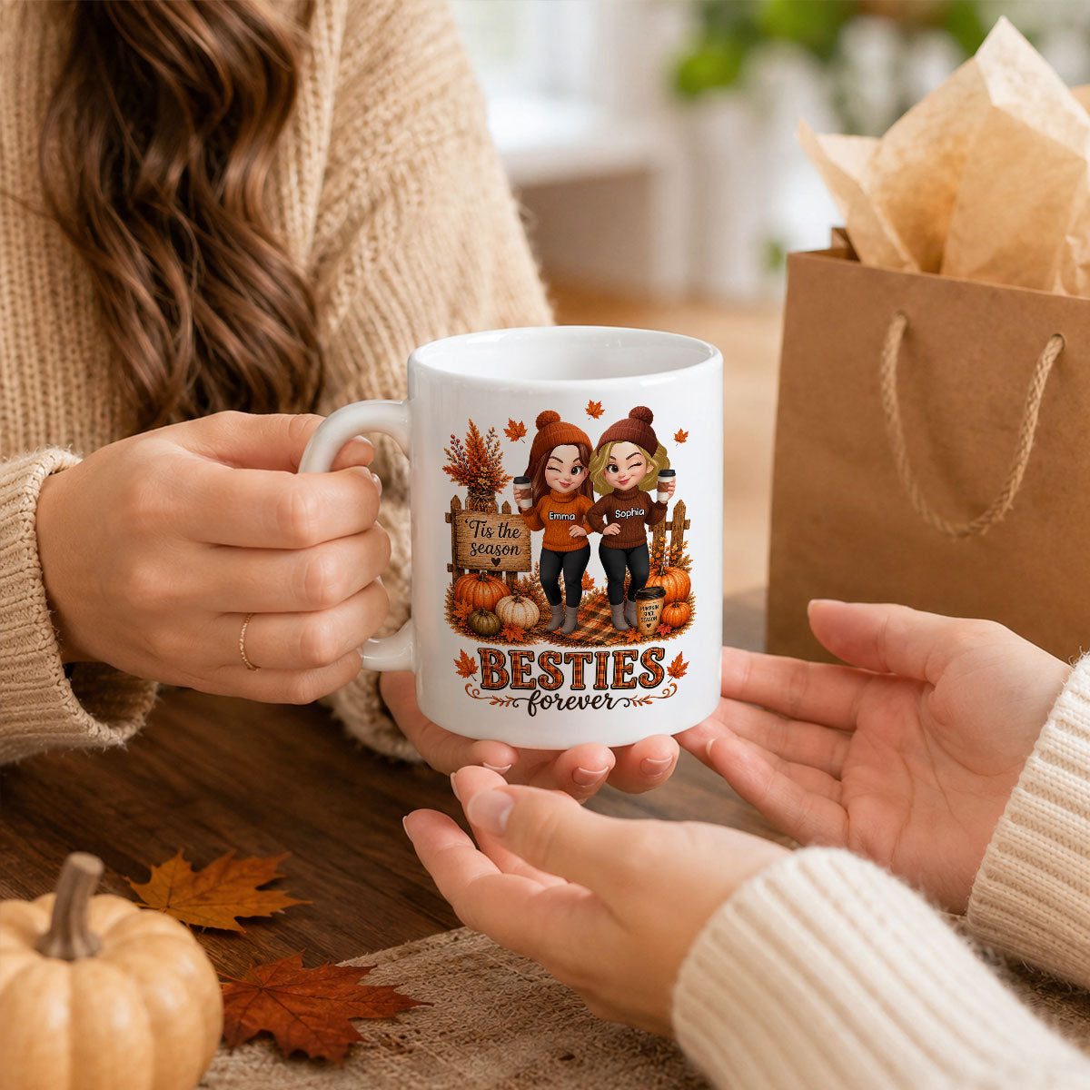 Fall Season Besties Forever - Personalized Mug - Fall Gift for Best Friends