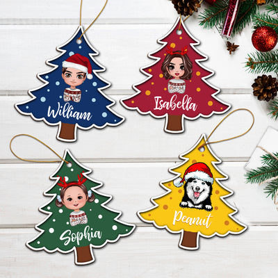 Polka Dot Pattern Christmas Tree Custom Character Family Member Gift For Kids Adult Personalized Wooden Ornament