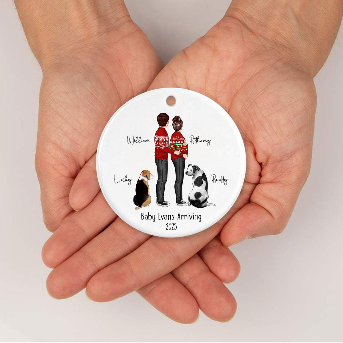 Custom Maternity Ornament, Personalized Expectant Parents, Pregnancy Announcement