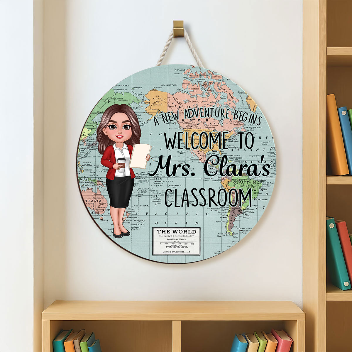 World Map Adventure Themed Welcome To Classroom Personalized Round Door Hanger, Back To School, Classroom Decor