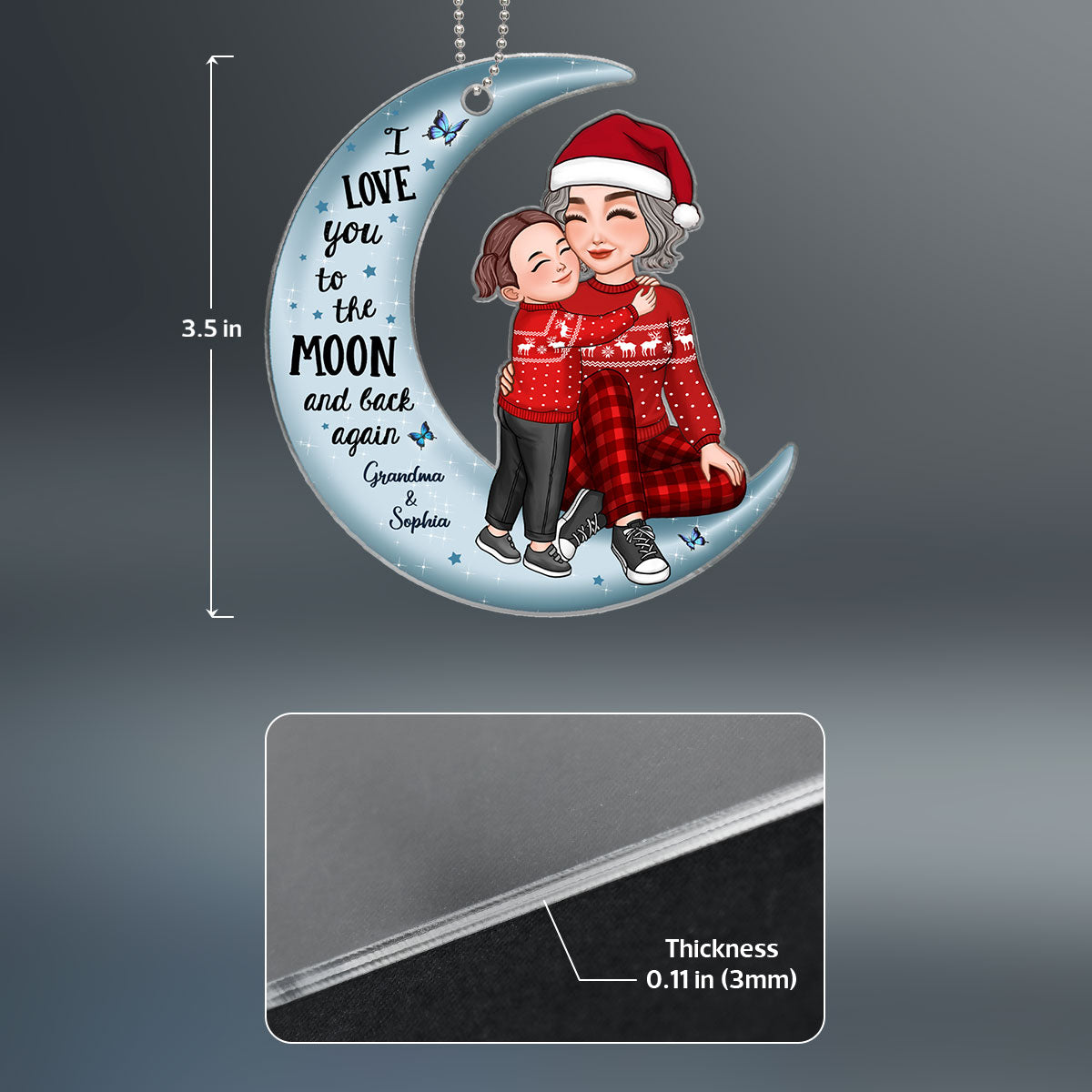 Cute Grandkid Hugging Sitting Grandma On Moon Personalized Acrylic Ornament