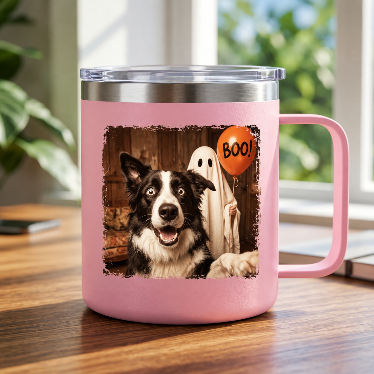 Custom Dog Cat Photo Halloween - Personalized Stainless Steel Tumbler With Handle - Trendy Vintage Spooky Tee for Pet Moms