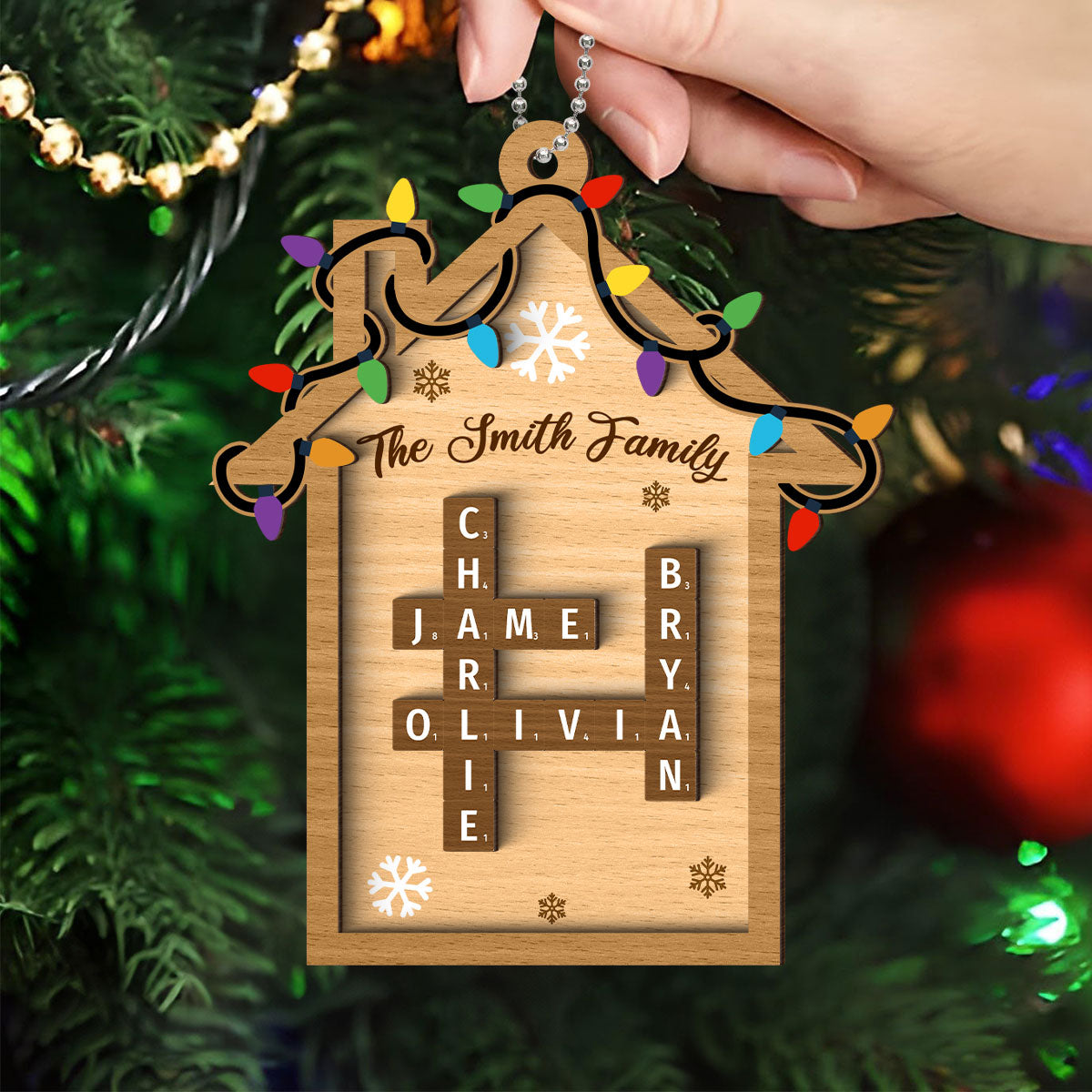 Family House Crossword Puzzle Personalized Wooden Ornament, Christmas Gift for Husband Wife Daughter Son