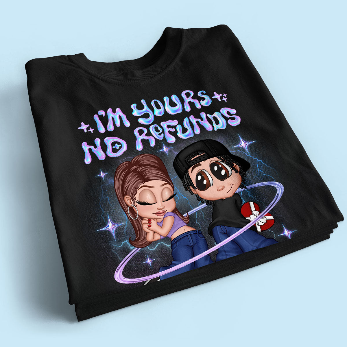 Y2K Couple Hologram Pattern Personalized Shirt, Gift For Him Gift For Her