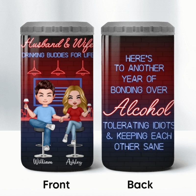Here‘s To Another Year Funny Drinking Couple Multiple Use Tumbler - Personalized 4 In 1 Can Cooler -  Day’s Gift For Him For Her