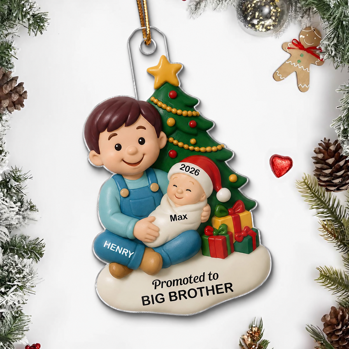 Proud New Big Sister Big Brother Under Tree - Personalized Acrylic Ornament - New Big Sibling Christmas Gift