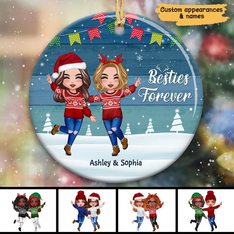 Blue Palette Happy Doll Besties Personalized Circle Ornament