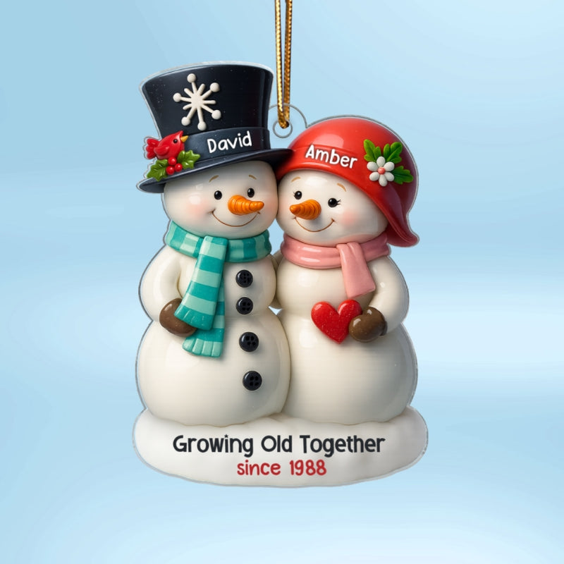 3D Effect Couple Snowman Growing Old Together Personalized Acrylic Ornament, Christmas Gift for him, Gift for her, Anniversary Keepsake Gift