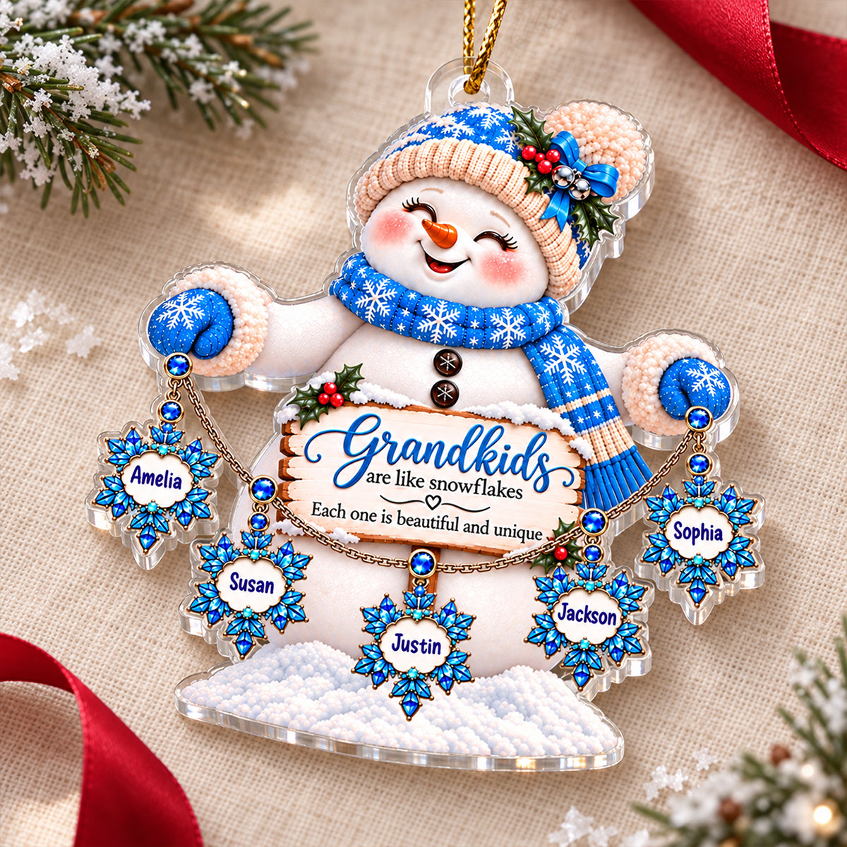 Grandkids Are Snowflakes Grandma Snowman 2D Flat - Personalized Acrylic Ornament - Christmas gift for Grandma