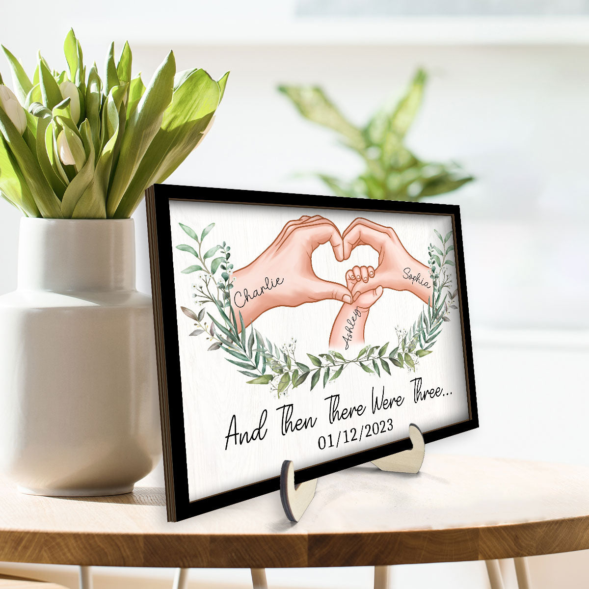 And Then There Were Three Personalized 2-Layer Wooden Plaque Gift for New Mom, New Dad
