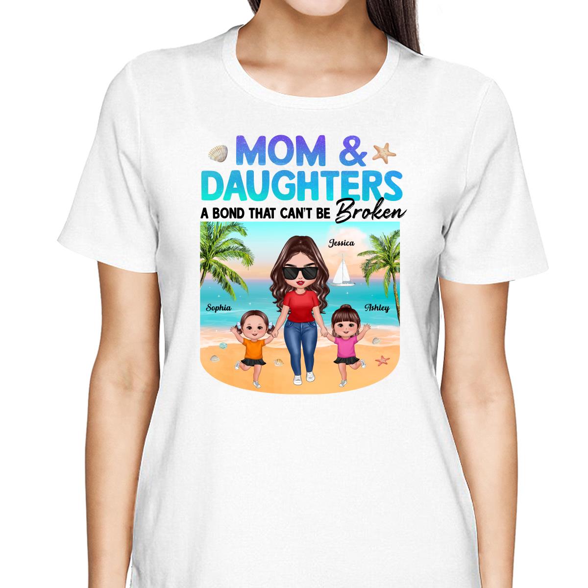 Mom Daugher A Bond That Can‘t Be Broken Mother Holding Daughter Hand Gradient Glitter Personalized Shirt