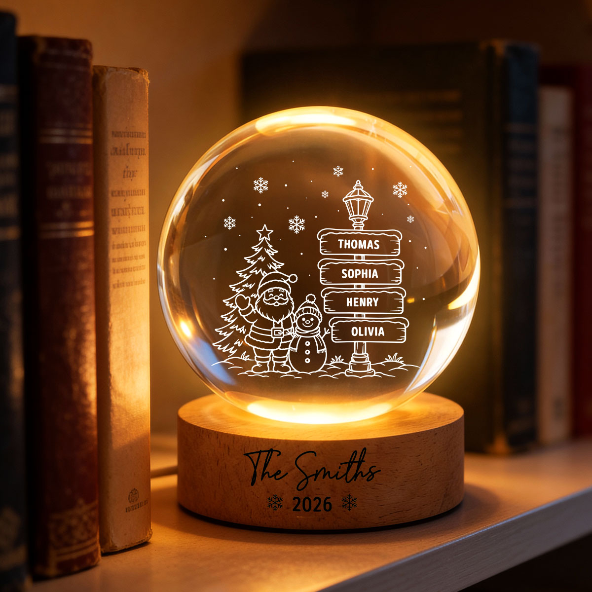 Joyful Christmas Custom Family Names - Personalized Crystal Ball LED Night Light - Gift For Family, Boy Girl