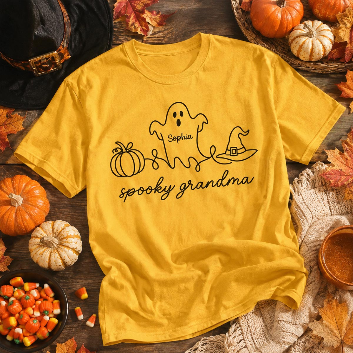 Spooky Grandma Ghost Grandkids Names - Personalized Shirt - Halloween Gift For Grandma