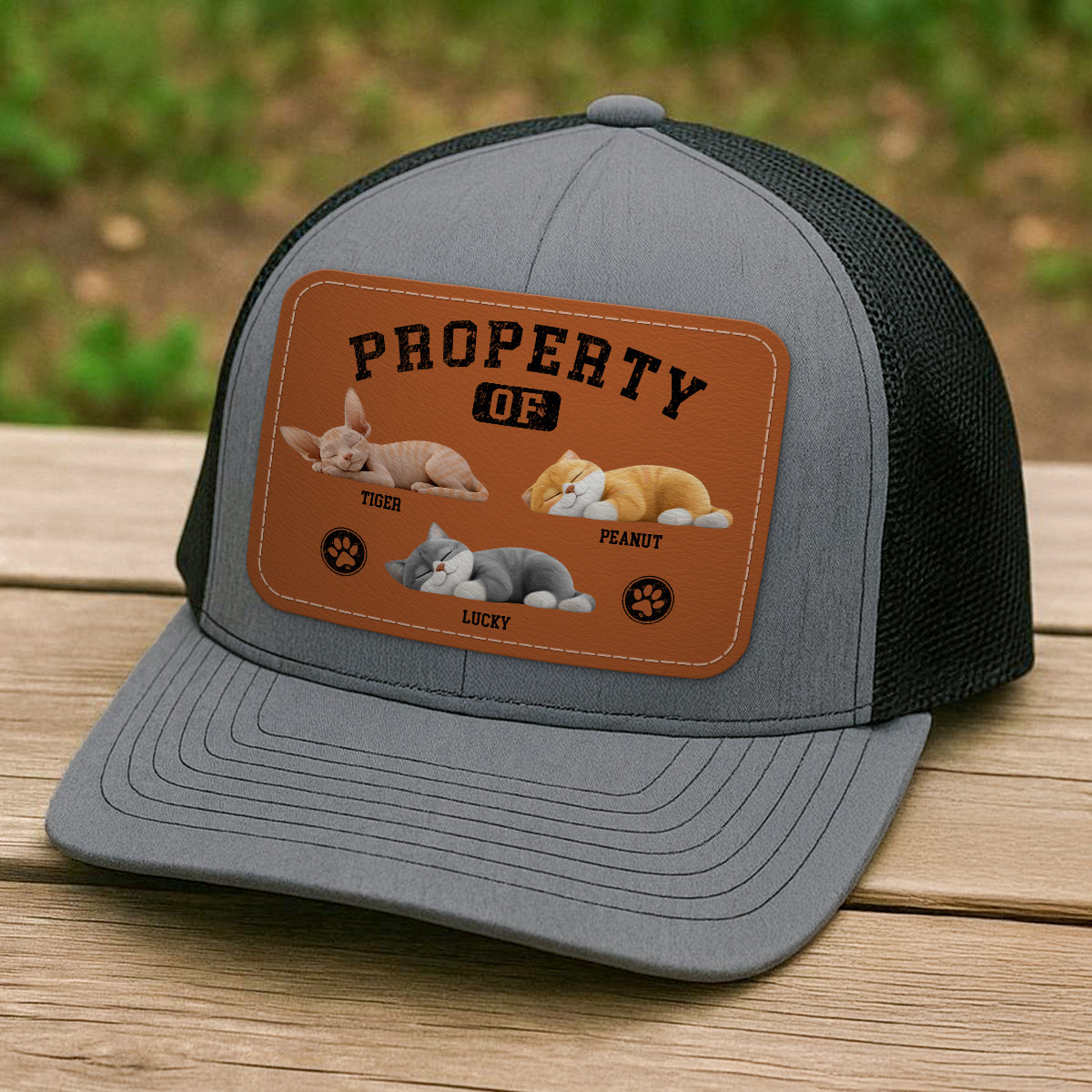 Property Of Cute Sleeping Cats Personalized Leather Patch Hat, Father's Day gift