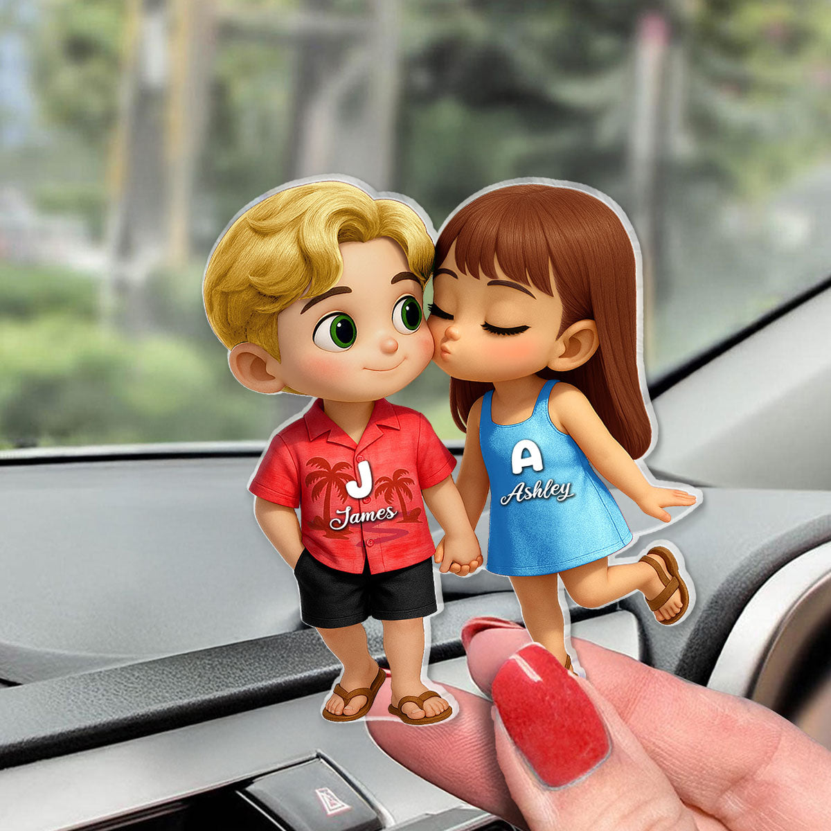 Cute Cartoon Couple Summer Vibe Personalized Acrylic Car Visor, Gift for him, Gift for her