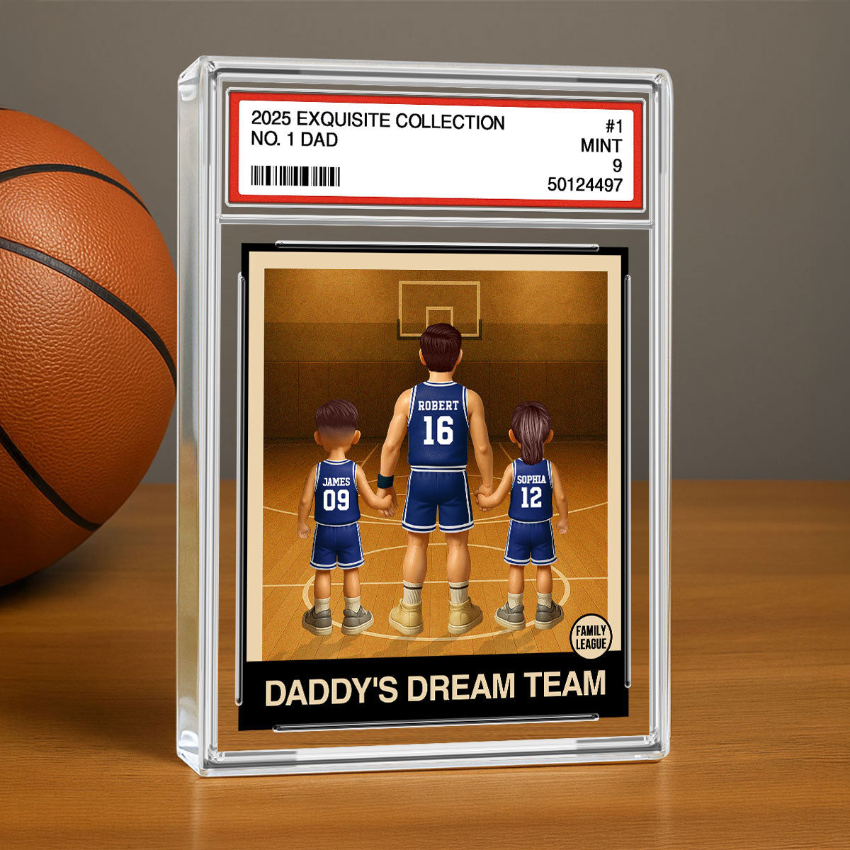Basketball No. 1 Dad Man & Kids Trading Card Style - Personalized Acrylic Block Plaque