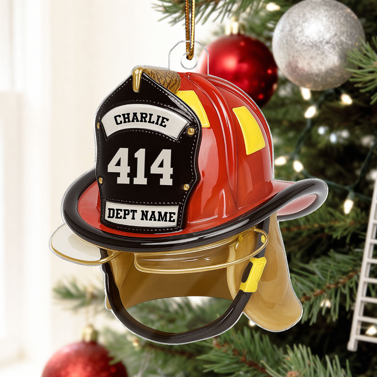 3D Effect Firefighter Helmet - Personalized Acrylic Car Hanger- Gift For Firefighter