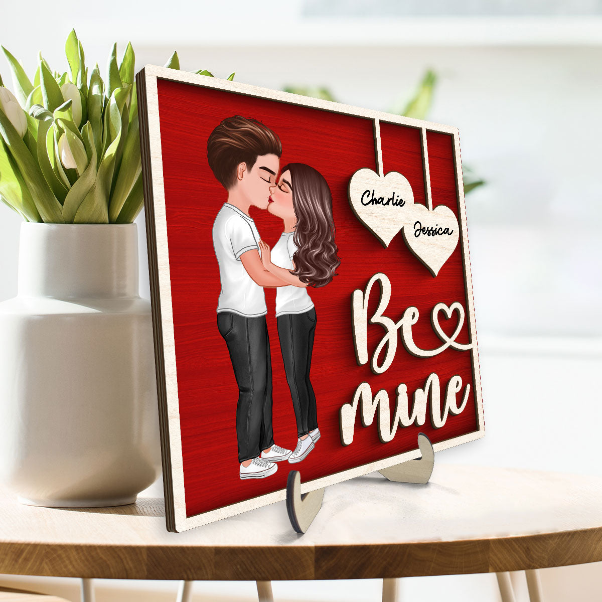 Couple Kissing Valentine‘s Day Gift For Him For Her Personalized 2-Layer Wooden Plaque