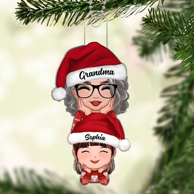Happy Doll Grandma Granddaughter Grandson Stacked Christmas Gift Personalized Acrylic Ornament