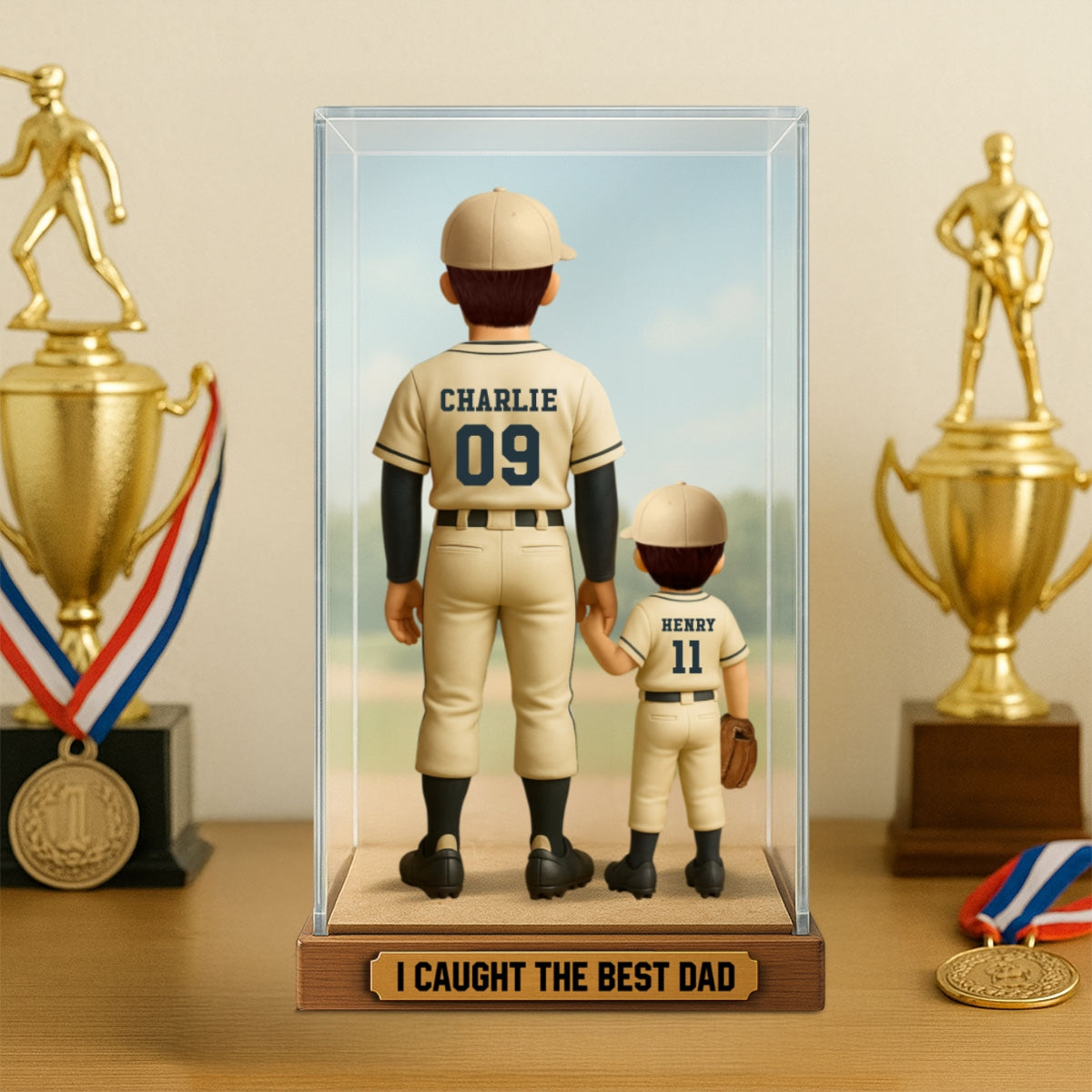 We Caught The Best Dad Baseball Dad & Kids In Display 3D Effect Personalized Acrylic Flat Block Plaque