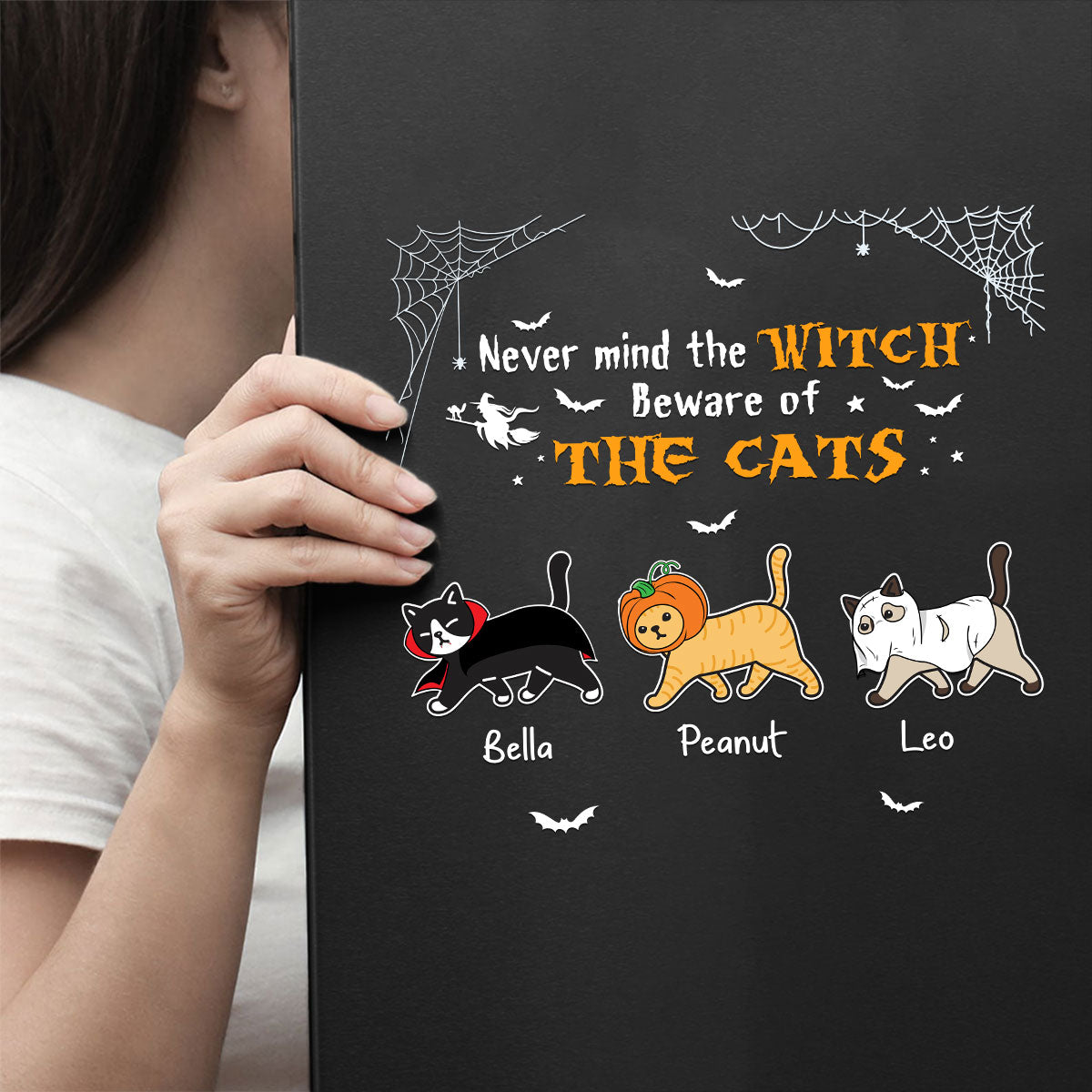 Never Mind The Witch Beware Of The Cats Halloween Decor Personalized Decal