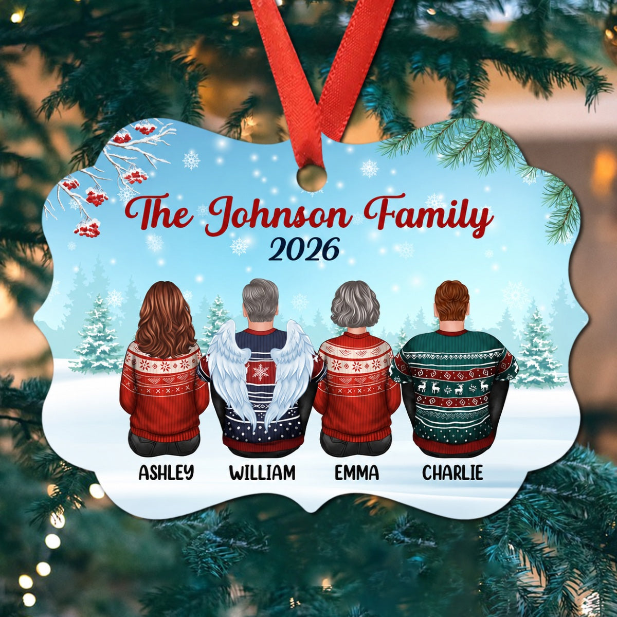 Family Sisters Brothers Siblings In Snow Personalized Christmas Ornament