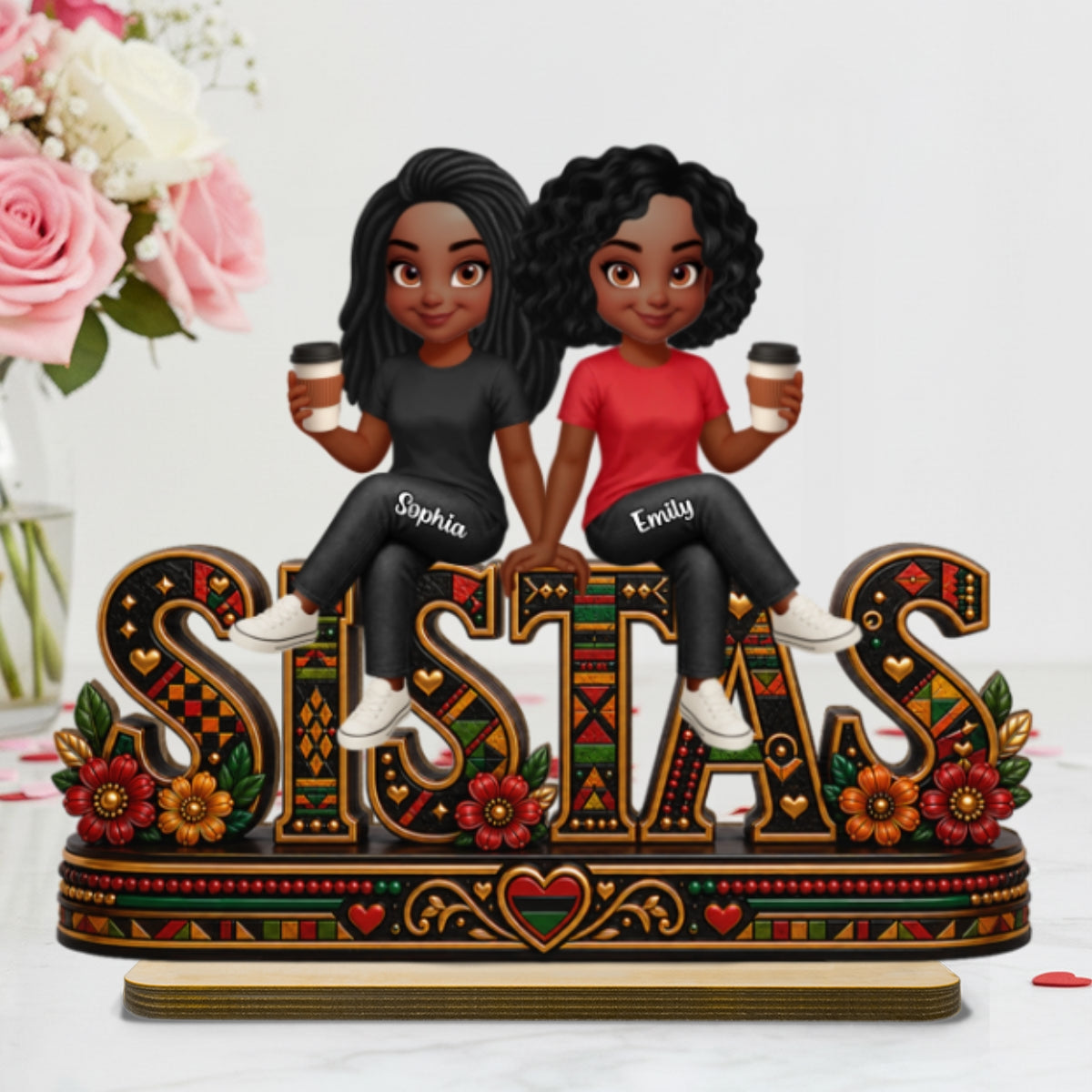 Besties Sisters Sistas Forever - Personalized 2-Layered Wooden Plaque - Birthday Gift, Gift For Best Friends