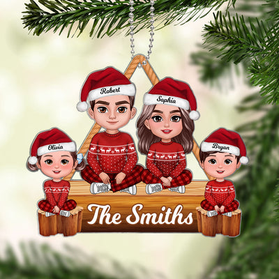 Christmas Cute Family Sitting Crossed Legs Personalized Acrylic Ornament