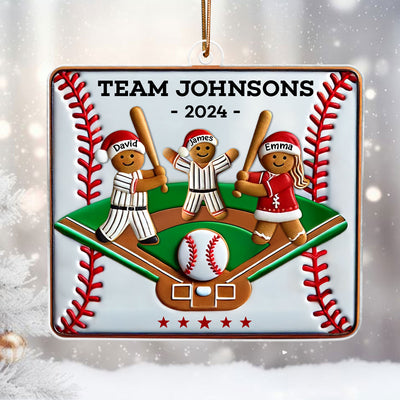 3D Effect Baseball Gingerbread Family Playing On Field Sport Lover Personalized Acrylic Ornament
