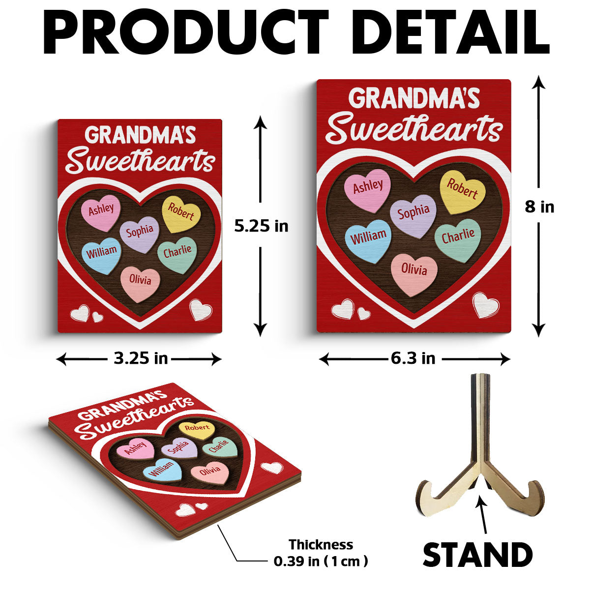 Grandma‘s Sweethearts Red Themed Valentine’s Day Gift For Grandma Personalized 2-Layer Wooden Plaque